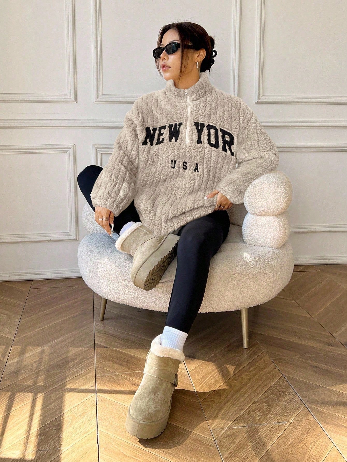 Women Casual Letter Print Zip-Up Hoodie And Pants Sets