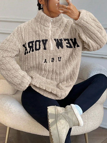 Women Casual Letter Print Zip-Up Hoodie And Pants Sets