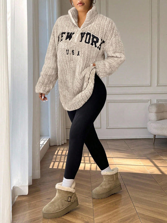 Women Casual Letter Print Zip-Up Hoodie And Pants Sets