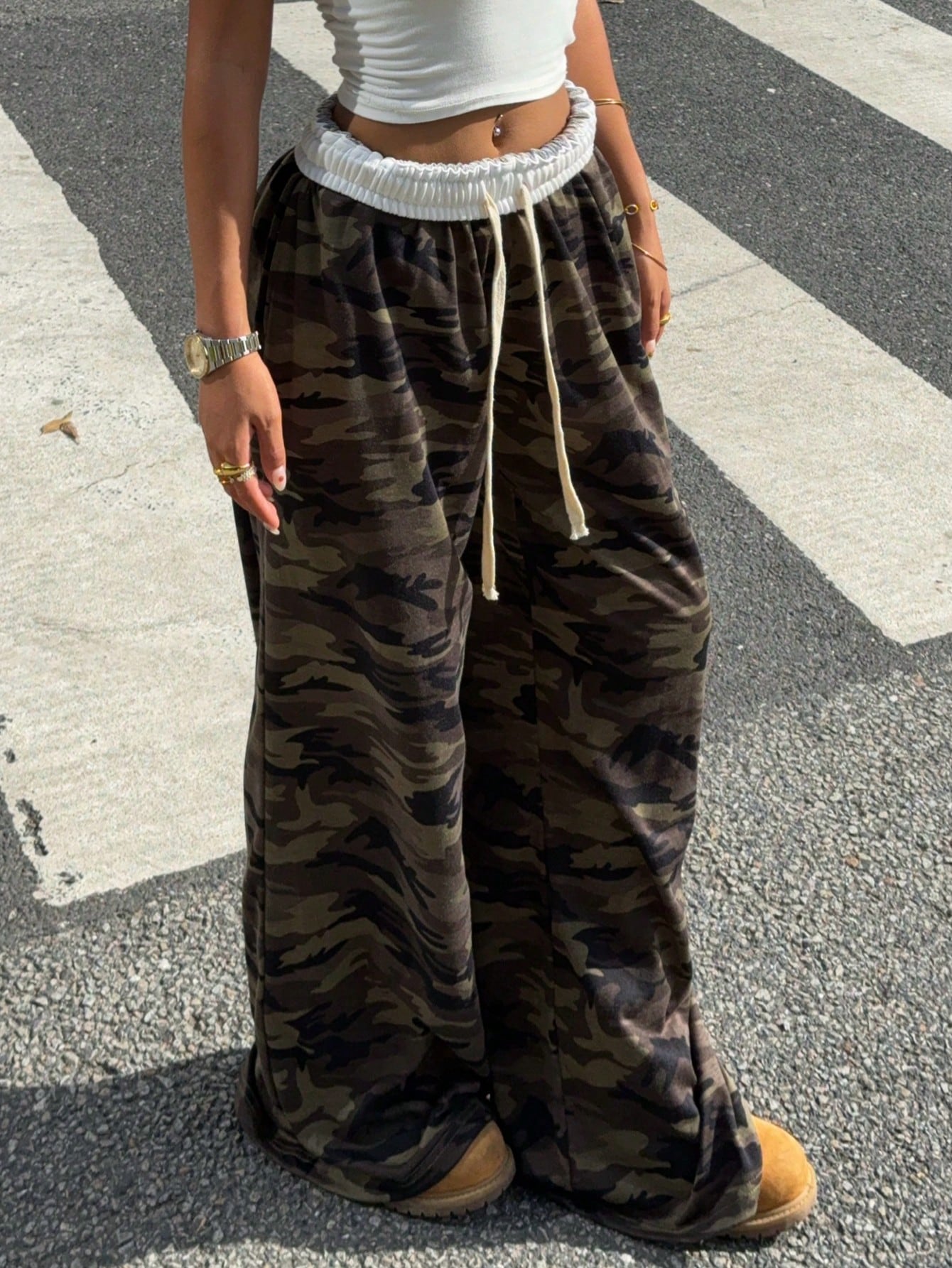 Women’s Multicolor Camo Knit Wide Leg Pants