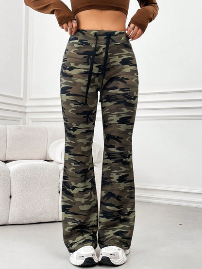 Women’s Multicolor Camo Flared Drawstring Pants