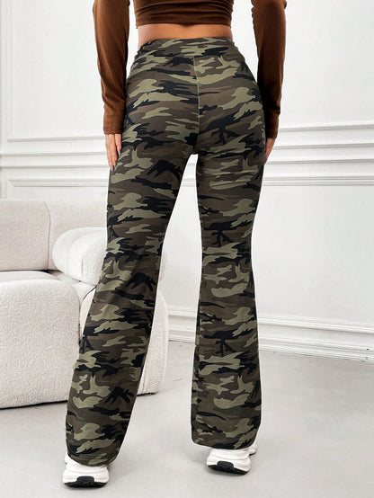 Women’s Multicolor Camo Flared Drawstring Pants