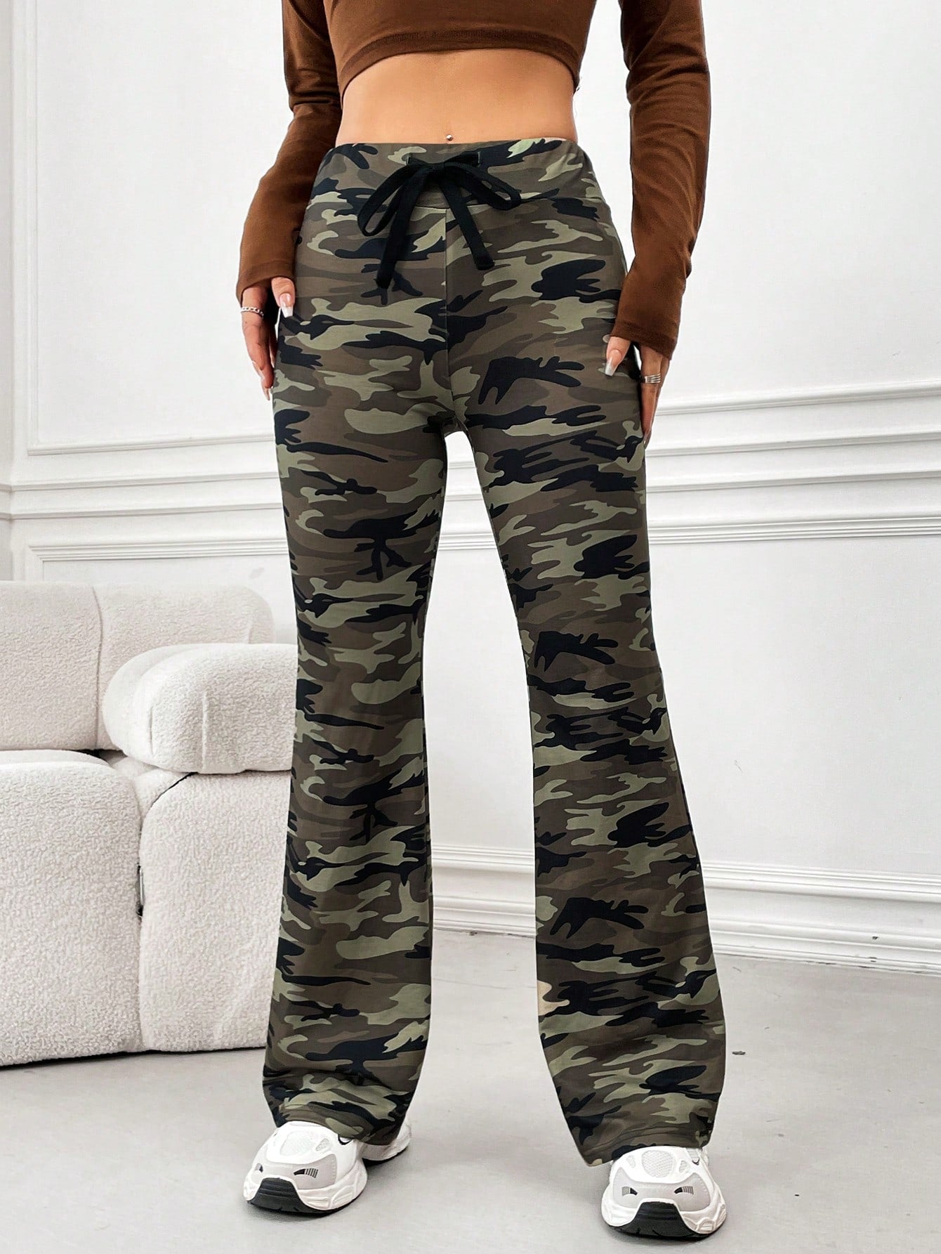 Women’s Multicolor Camo Flared Drawstring Pants