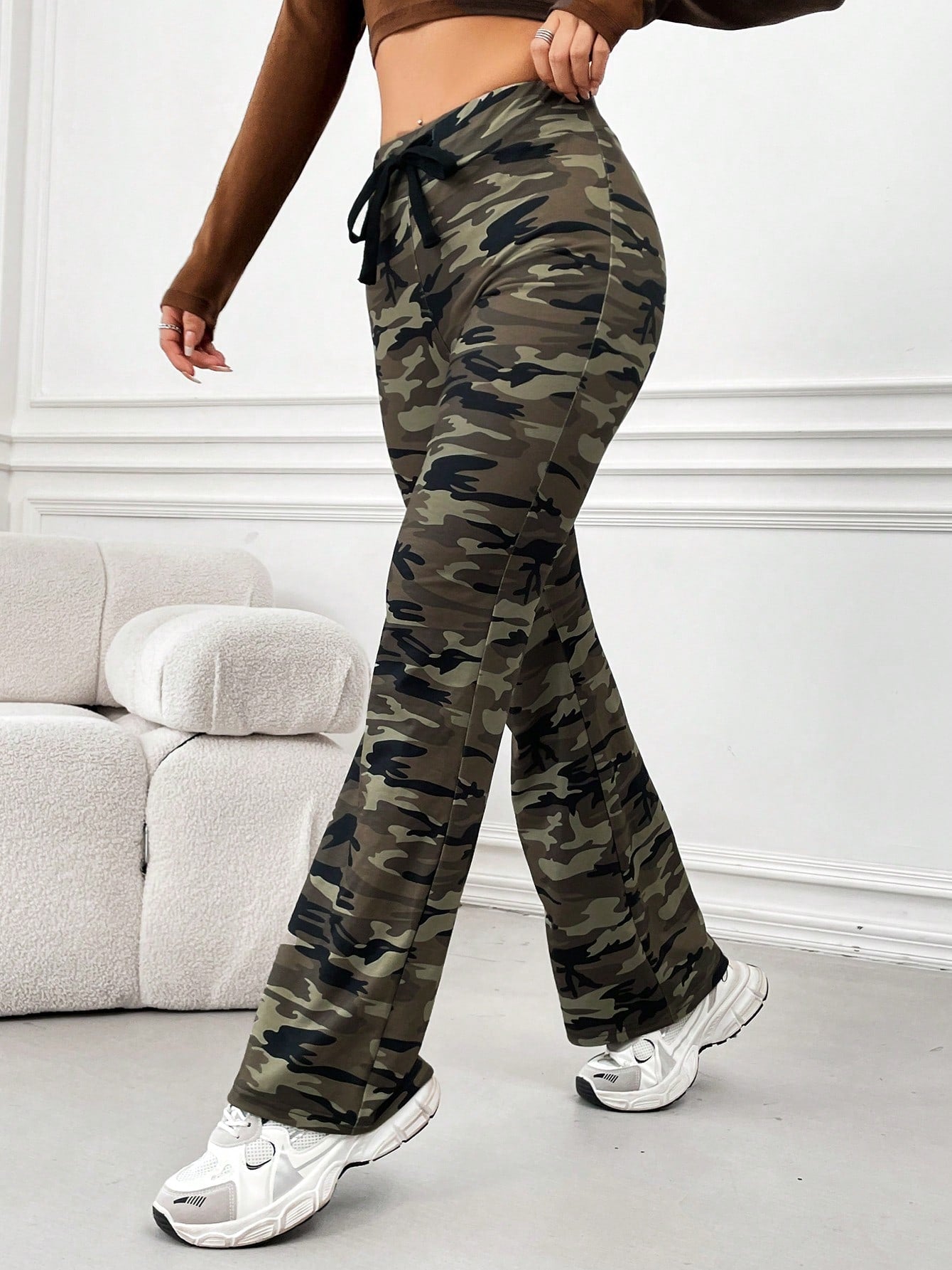Women’s Multicolor Camo Flared Drawstring Pants