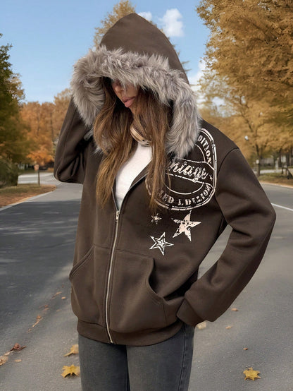 Women’s Printed Fleece Hoodie Cozy Casual Style for Fall & Winter