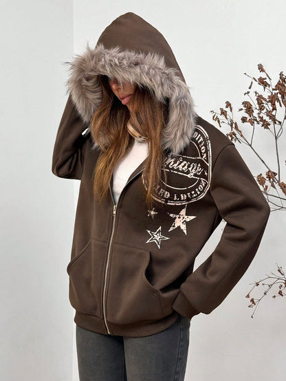 Women’s Printed Fleece Hoodie Cozy Casual Style for Fall & Winter