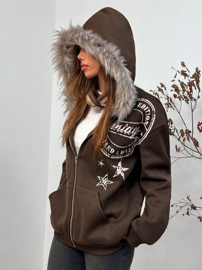 Women’s Printed Fleece Hoodie Cozy Casual Style for Fall & Winter