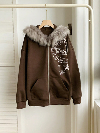 Women’s Printed Fleece Hoodie Cozy Casual Style for Fall & Winter