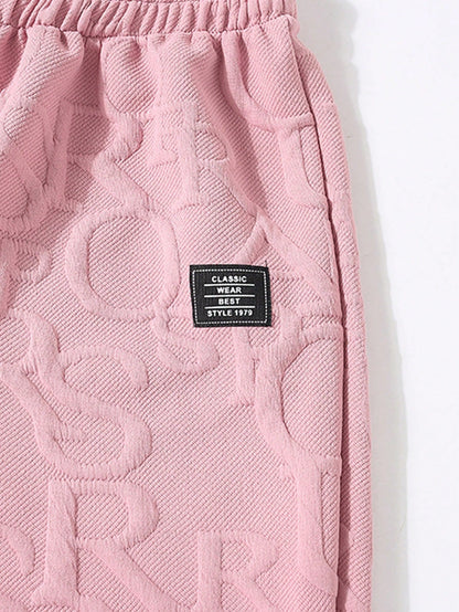 Letter Patched Coral Pink Sweatshirt & Sweatpants Set – Casual Women’s 2 Piece Outfit