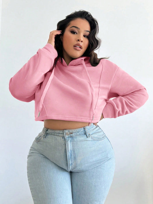 Pink Crop Hooded Sweatshirt for Women Perfect Fall & Back To-School Outfit