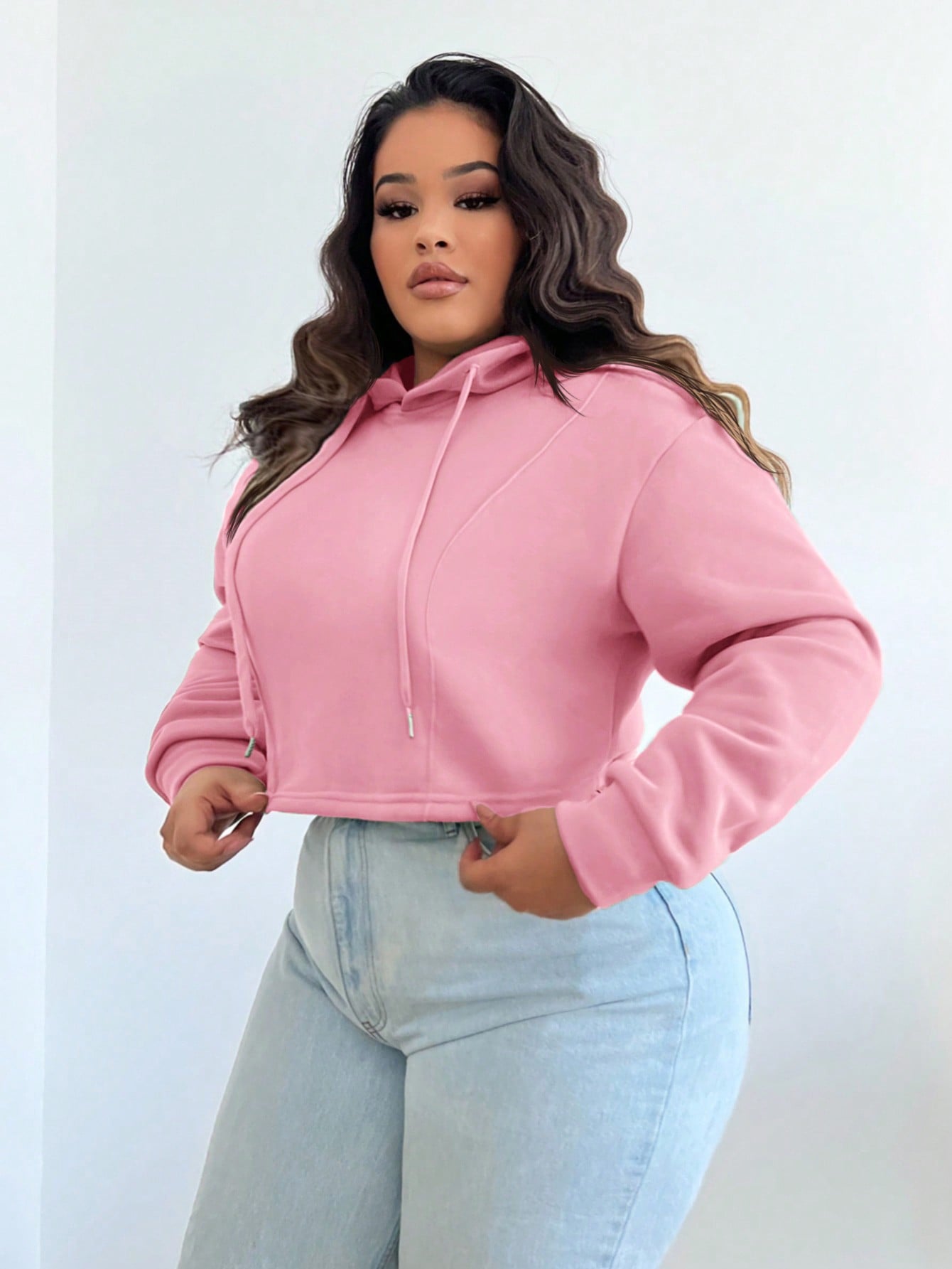 Pink Crop Hooded Sweatshirt for Women Perfect Fall & Back To-School Outfit