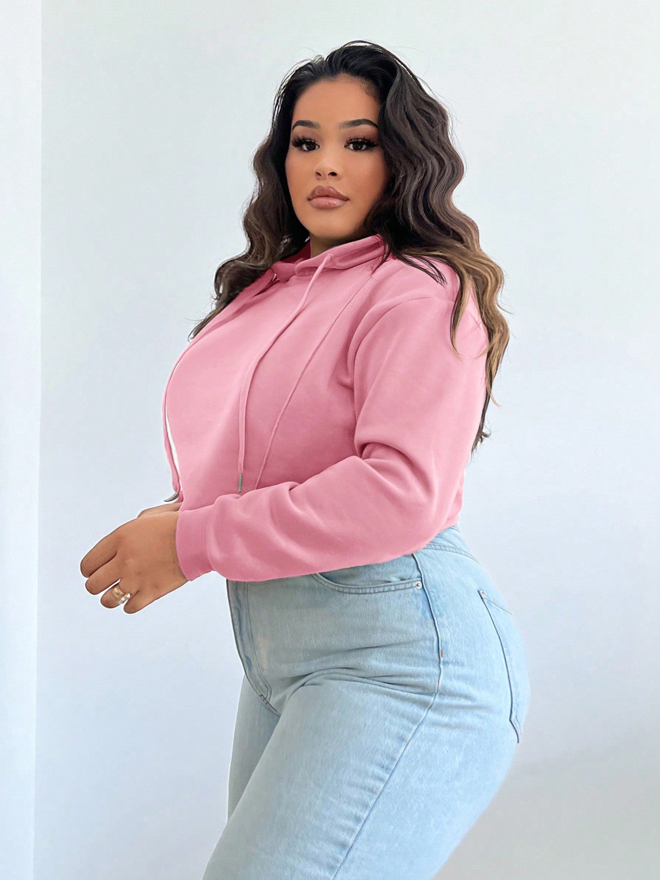 Pink Crop Hooded Sweatshirt for Women Perfect Fall & Back To-School Outfit