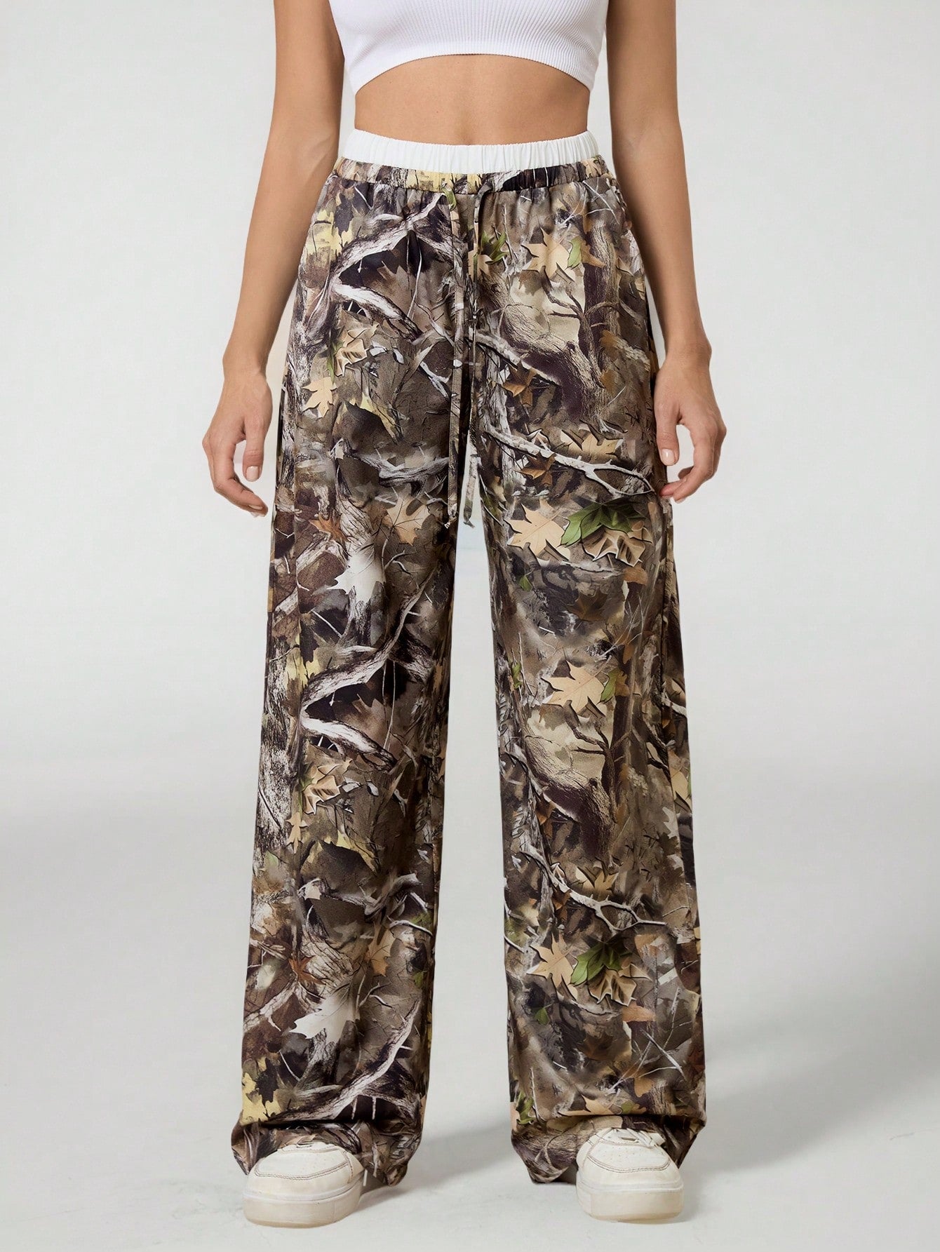Tall Women’s Casual Printed Woven Loose Wide Leg Pants