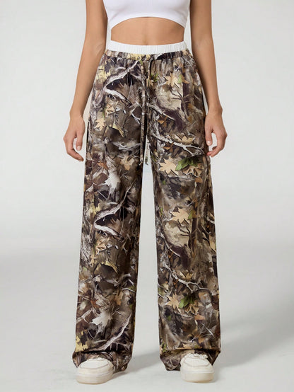 Tall Women’s Casual Printed Woven Loose Wide Leg Pants