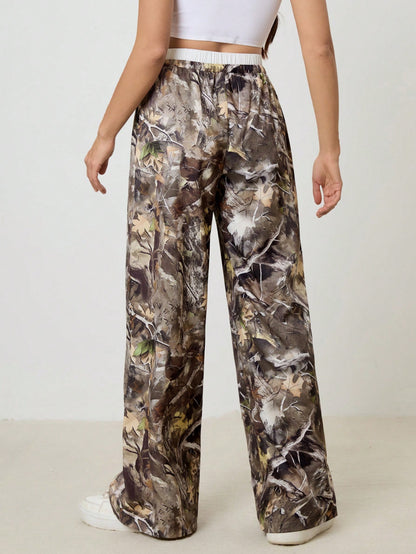 Tall Women’s Casual Printed Woven Loose Wide Leg Pants