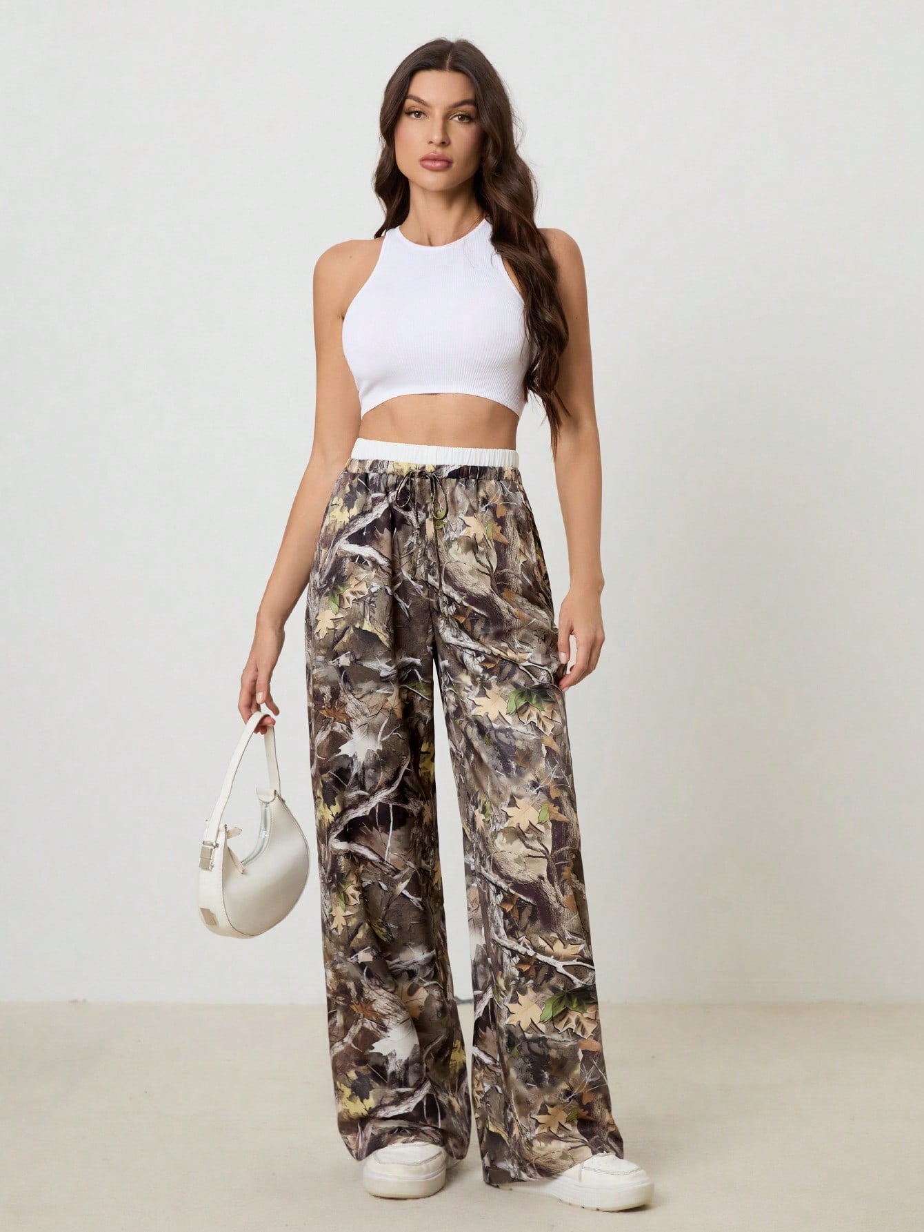 Tall Women’s Casual Printed Woven Loose Wide Leg Pants