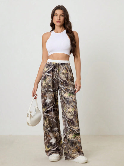 Tall Women’s Casual Printed Woven Loose Wide Leg Pants