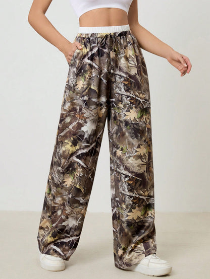 Tall Women’s Casual Printed Woven Loose Wide Leg Pants