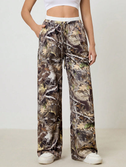 Tall Women’s Casual Printed Woven Loose Wide Leg Pants