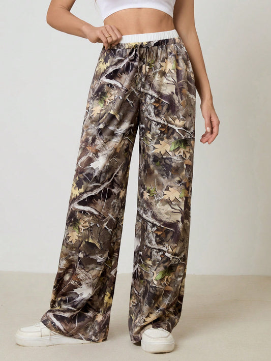 Tall Women’s Casual Printed Woven Loose Wide Leg Pants