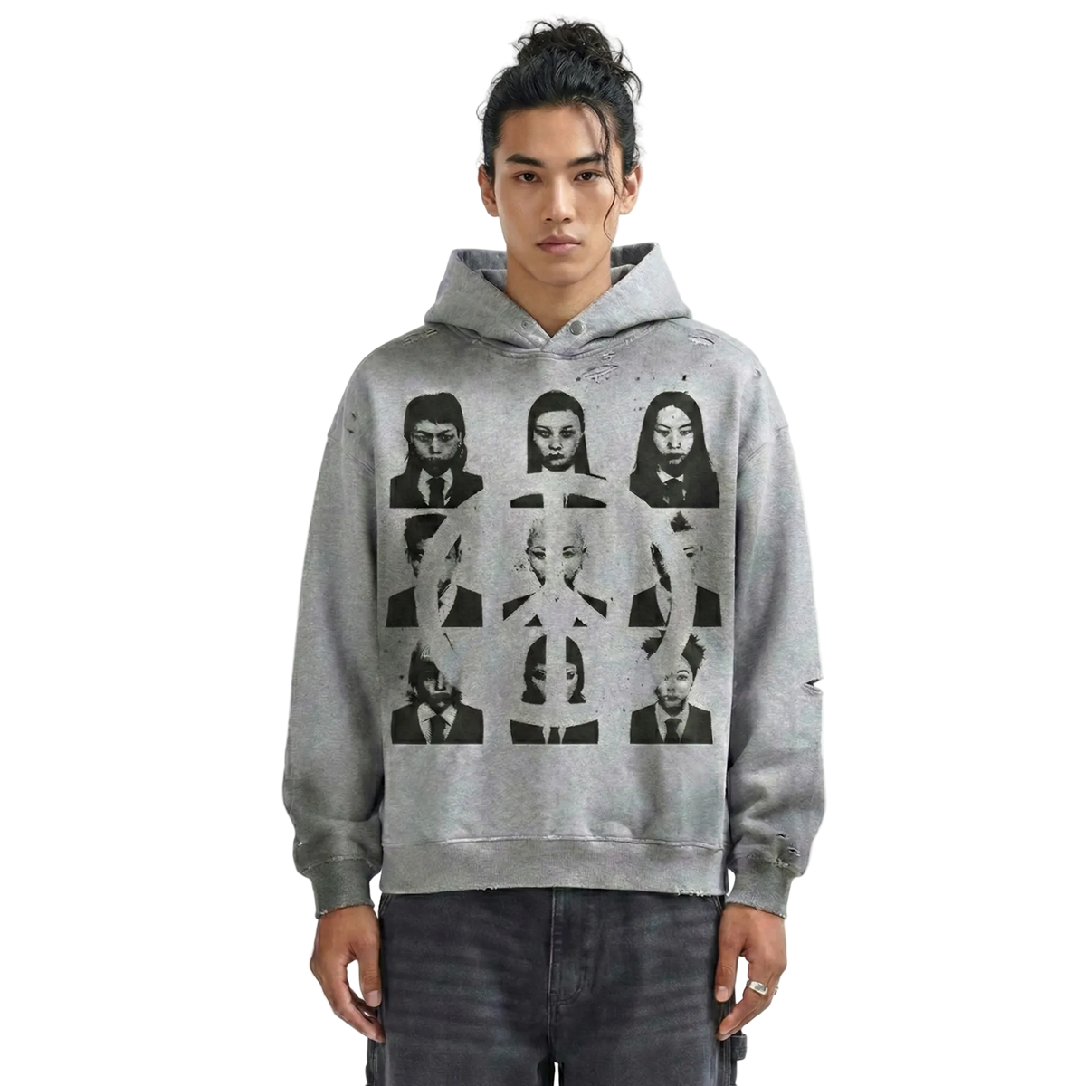 Faces Faded Distress Hoodie