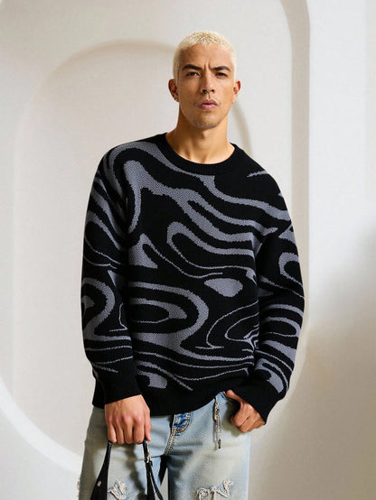 Men’s Marble Pattern Crew Neck Loose Fit Casual Sweater