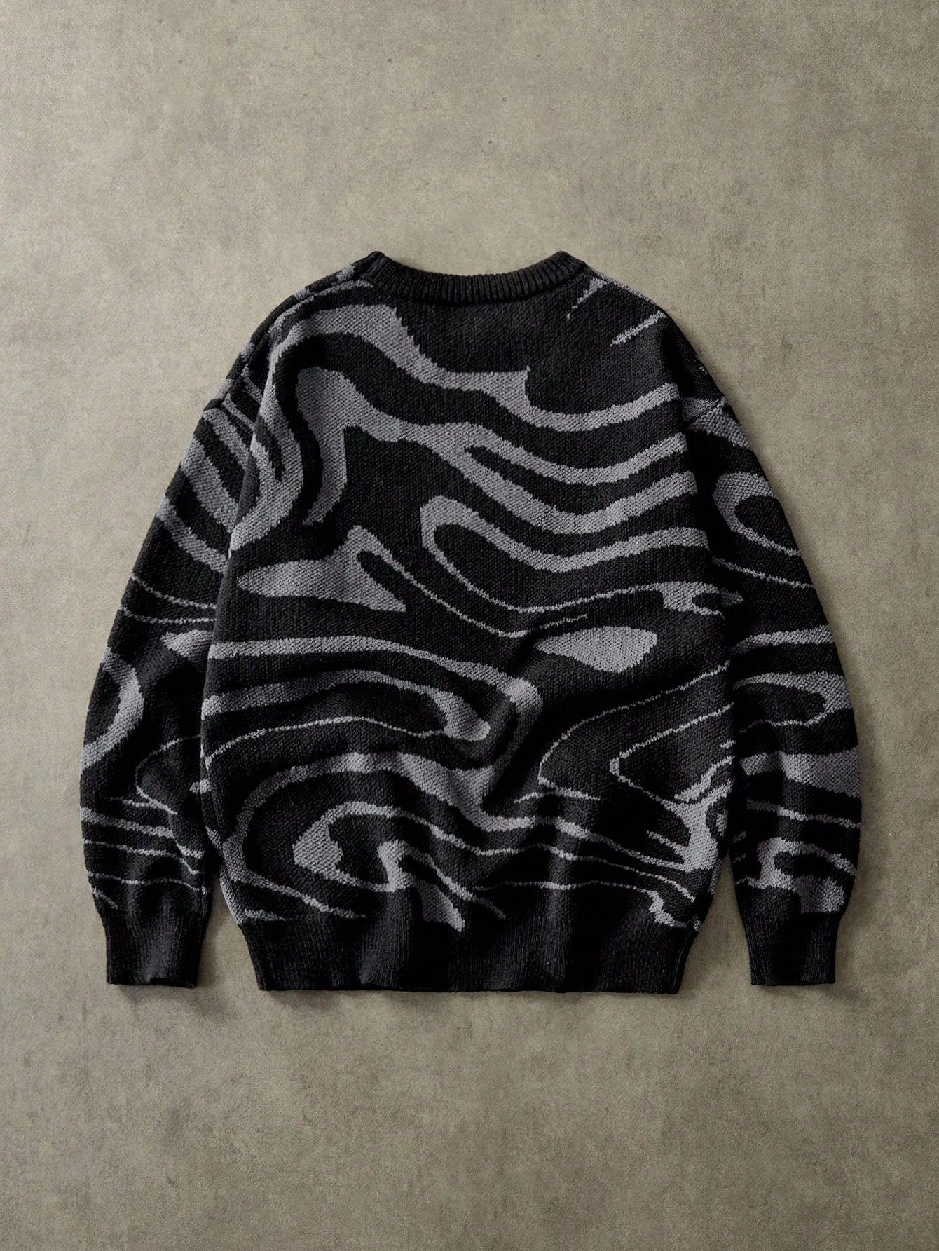 Men’s Marble Pattern Crew Neck Loose Fit Casual Sweater