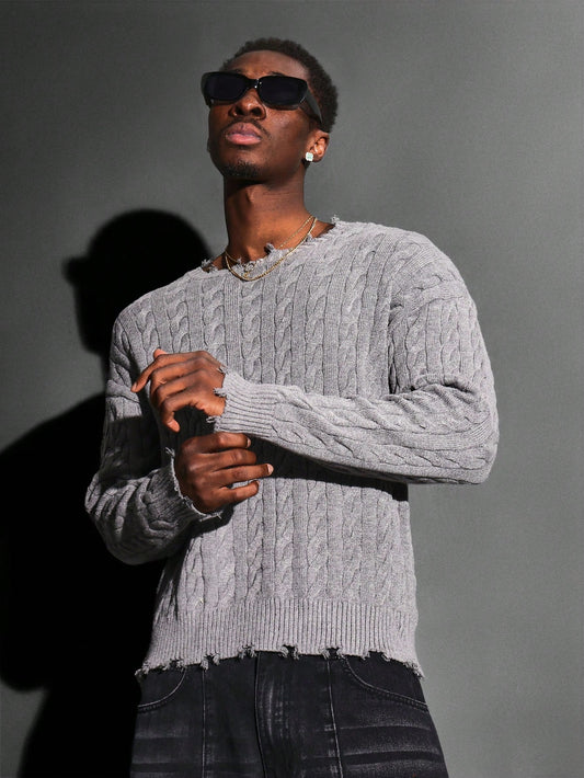 Crop Fit Cable Knit Distressed Sweater Grunge Streetwear Essential for Winter
