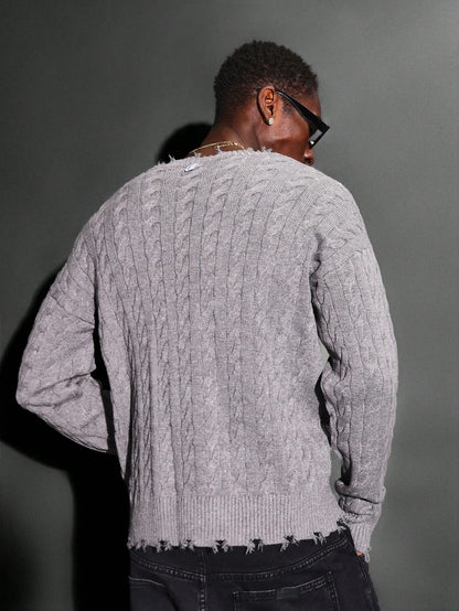 Crop Fit Cable Knit Distressed Sweater Grunge Streetwear Essential for Winter