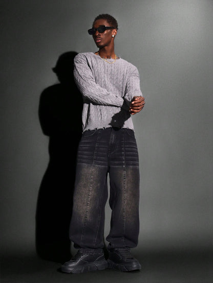 Crop Fit Cable Knit Distressed Sweater Grunge Streetwear Essential for Winter