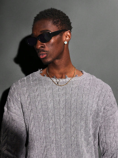 Crop Fit Cable Knit Distressed Sweater Grunge Streetwear Essential for Winter