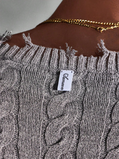 Crop Fit Cable Knit Distressed Sweater Grunge Streetwear Essential for Winter