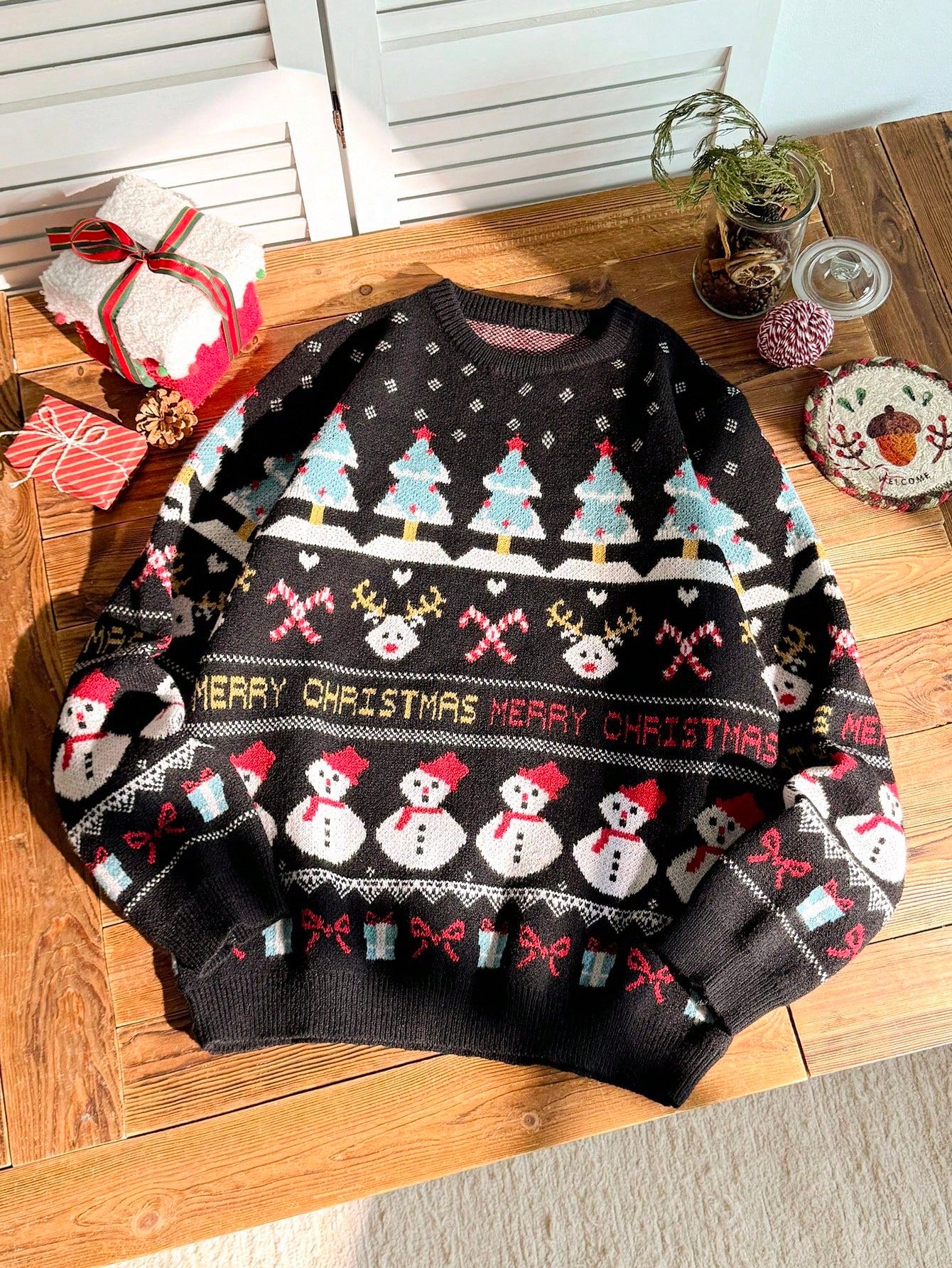 Men's Christmas Pattern Crew Neck Casual Pullover Long Sleeve Sweater