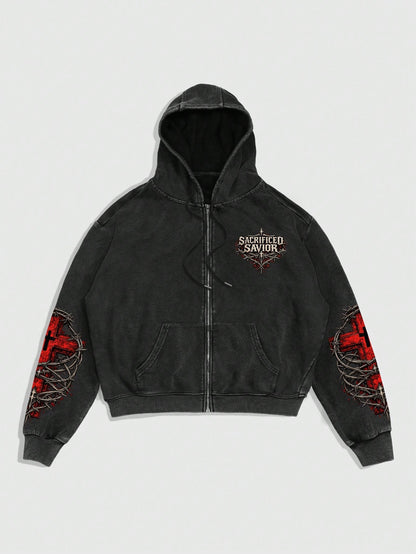 Sacrificed Savior Gothic Zip Hoodie