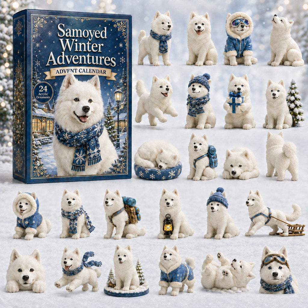 CHRISTMAS KICKOFF 40% OFF - Samoyed Winter Adventures Advent Calendar 2026 - 24-Day Festive Countdown, Acrylic Charms Blind Box - Gift For Samoyed Lovers AC0HA004