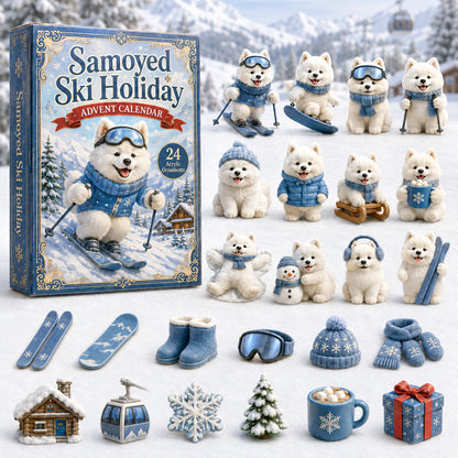 CHRISTMAS KICKOFF 40% OFF - Samoyed Ski Holiday Advent Calendar 2026 - 24-Day Festive Countdown, Acrylic Charms Blind Box - Gift For Samoyed Lovers AC0HA003