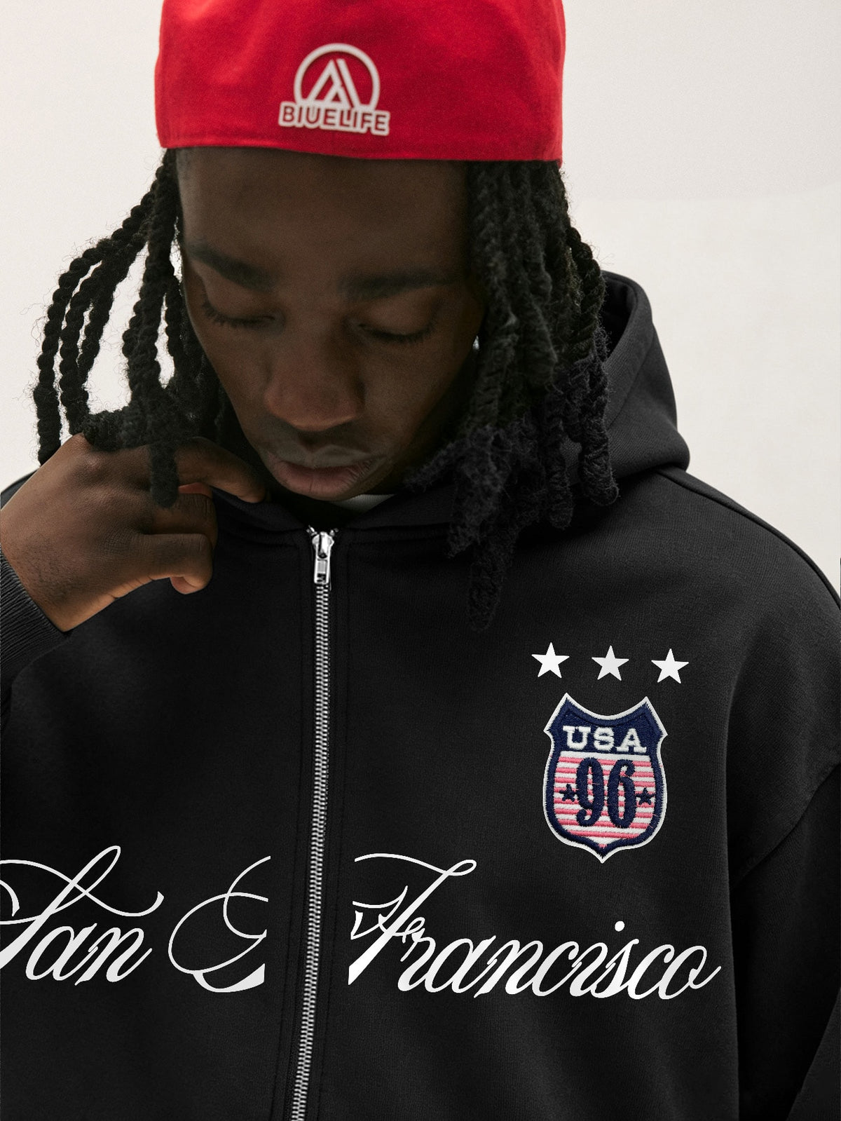 San Francisco '96 Oversized Black Zip-Up Hoodie