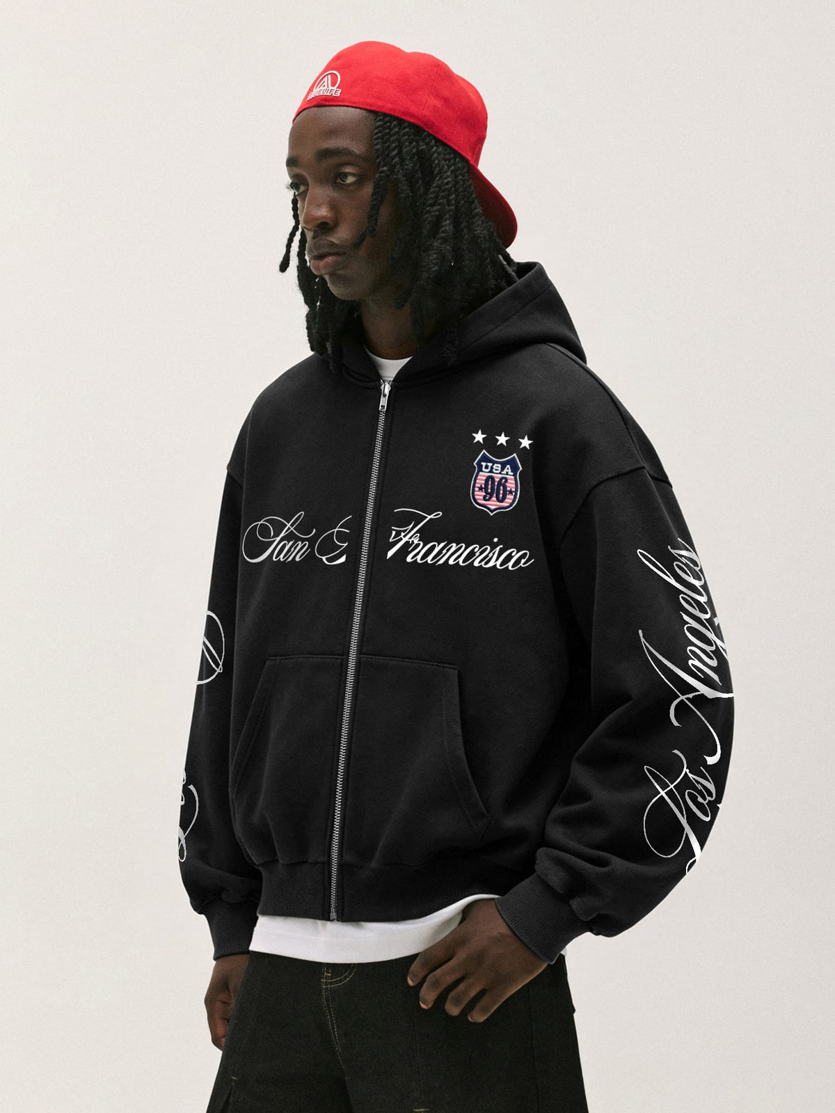 San Francisco '96 Oversized Black Zip-Up Hoodie