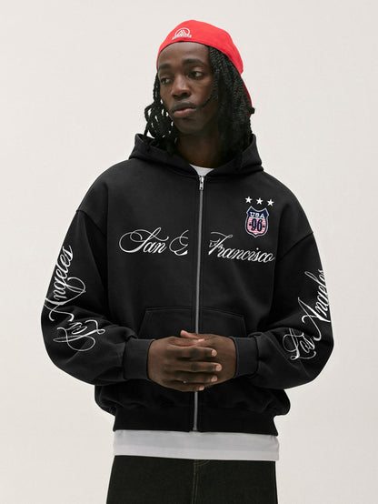 San Francisco '96 Oversized Black Zip-Up Hoodie