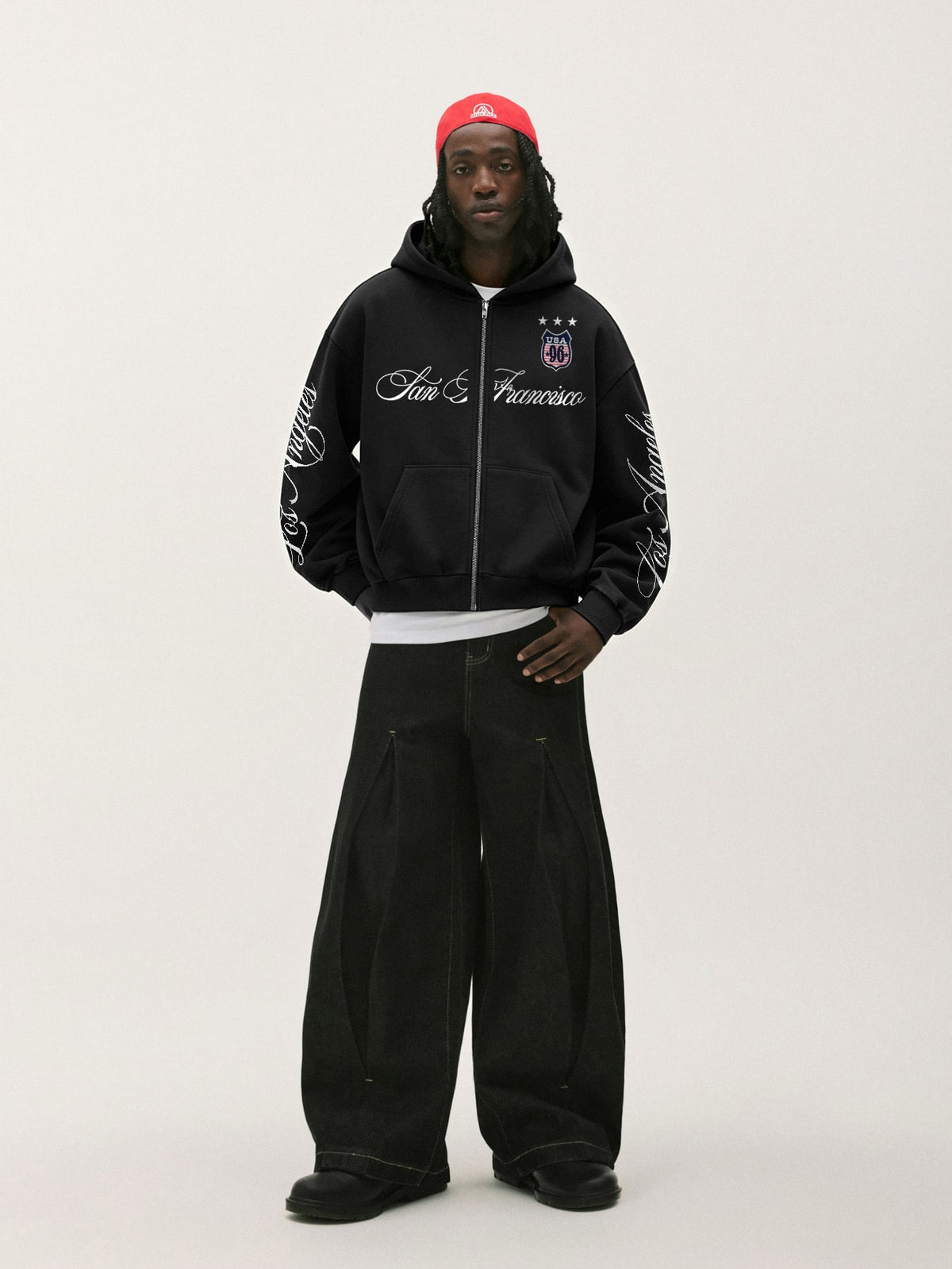 San Francisco '96 Oversized Black Zip-Up Hoodie