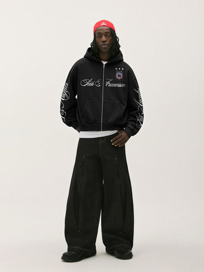 San Francisco '96 Oversized Black Zip-Up Hoodie