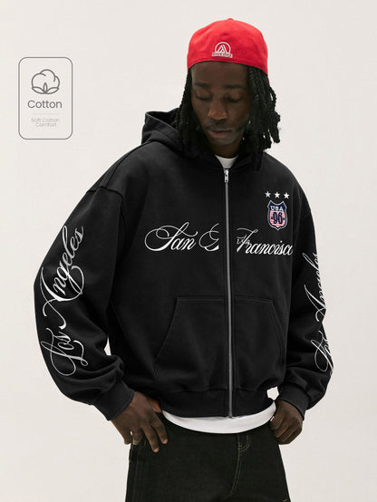 San Francisco '96 Oversized Black Zip-Up Hoodie