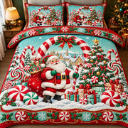 Santa Claus Candy Cane Winter Wonderland Christmas Bedding Set