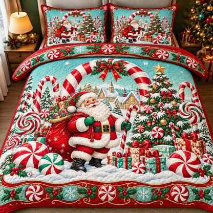 Santa Claus Candy Cane Winter Wonderland Christmas Bedding Set