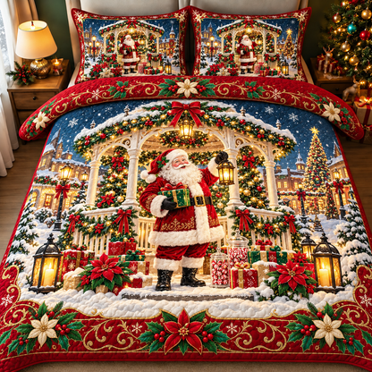 Santa Claus Christmas Bedding Set Festive Holiday Quilt Cover