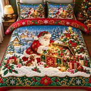 Santa Claus Toy Chest Christmas Quilt Set Festive Bedding
