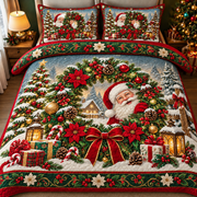 Santa Claus Wreath Festive Holiday Quilt Christmas Bedding Set