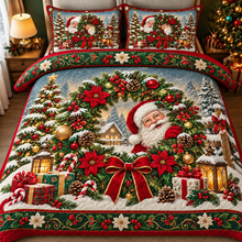 Santa Claus Wreath Festive Holiday Quilt Christmas Bedding Set