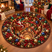 Santa Sleigh Glowing Ornament Christmas Quilted Round Rug Tunnel Decor