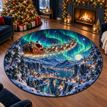 Santa Sleigh Northern Lights Christmas Quilted Round Area Rug